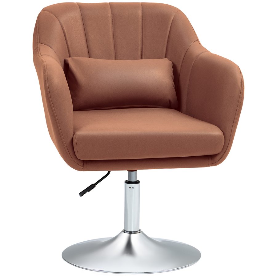 HOMCOM Lounge-Sessel Relaxstuhl Schlafzimmerstuhl hoher Komfort - Lordosenkissen Höhenverstellbar 360° drehbar Chrommetallfuß - Braun   Aosom von HOMCOM