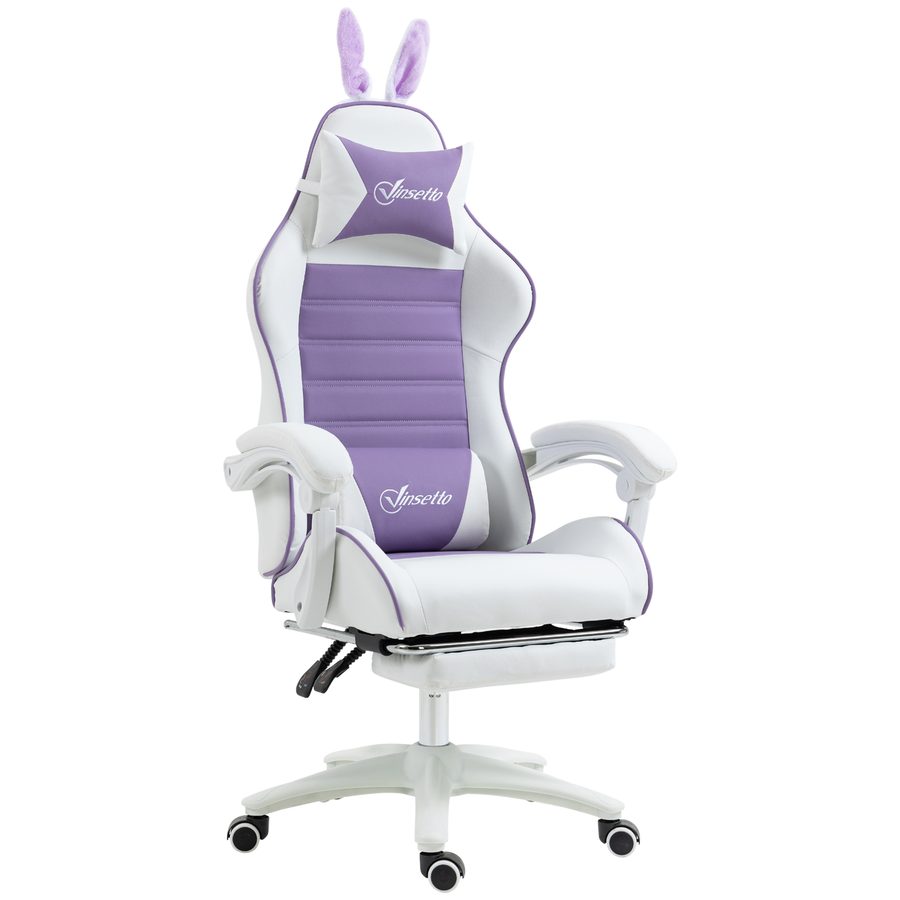 Vinsetto Gaming Stuhl Ergonomischer Gamer Stuhl mit Lendenwirbelstütze, Fußstütze, Gaming Sessel mit Hasenohren, Kopfkissen, Bürostuhl mit Verstellbare Rückenlehne Liegefunktion Violett   Aosom von Vinsetto