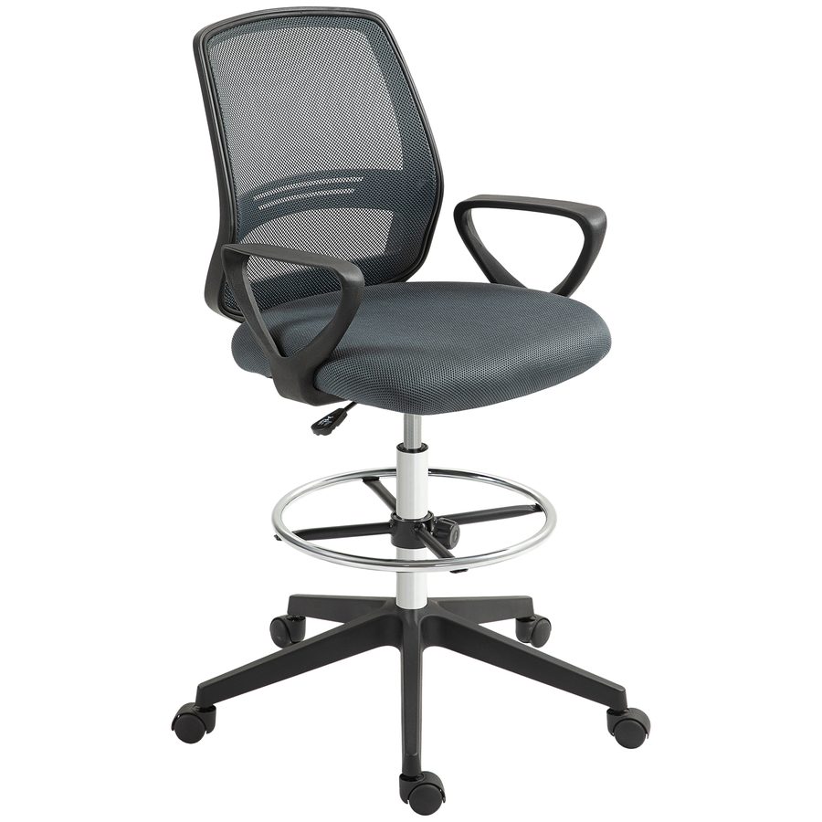 Vinsetto Bürostuhl Ergonomischer Schreibtischstuhl mit Armlehnen und Verstellbarer Fußring, Höhenverstellbarer Drehstuhl mit Netzbespannung Grau   Aosom von Vinsetto