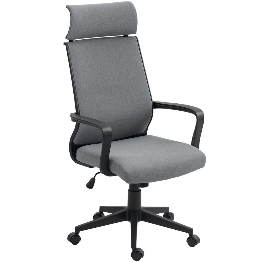 HOMCOM Bürostuhl, Ergonomischer Schreibtischstuhl mit Armlehne, Kopfstütze, Höhenverstellbarer Drehstuhl mit Wippfunktion, Computerstuhl mit Kunstwolle-Optik, Dunkelgrau   Aosom von HOMCOM