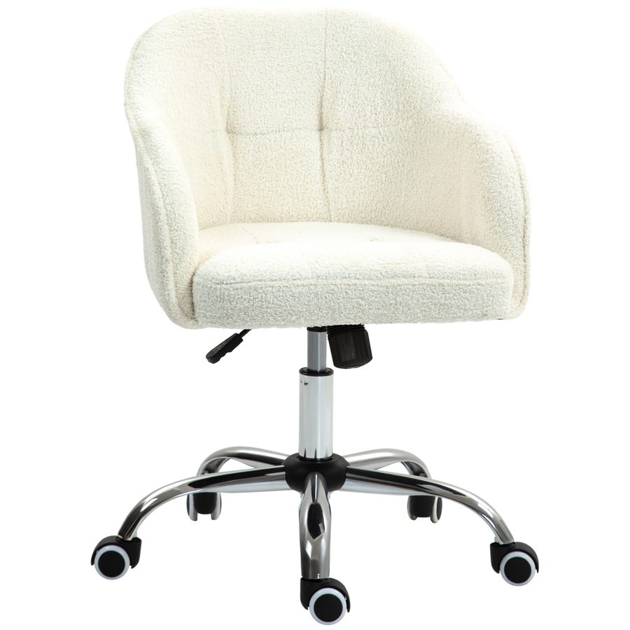 HOMCOM Homeoffice Stuhl, Ergonomisch Schreibtischstuhl Drehstuhl Höhenverstellbarer Bürostuhl mit Wippfunktion, Teddysamtoptik, Schminkstuhl für Schlafzimmer, Arbeitszimmer, Cremeweiß   Aosom von HOMCOM