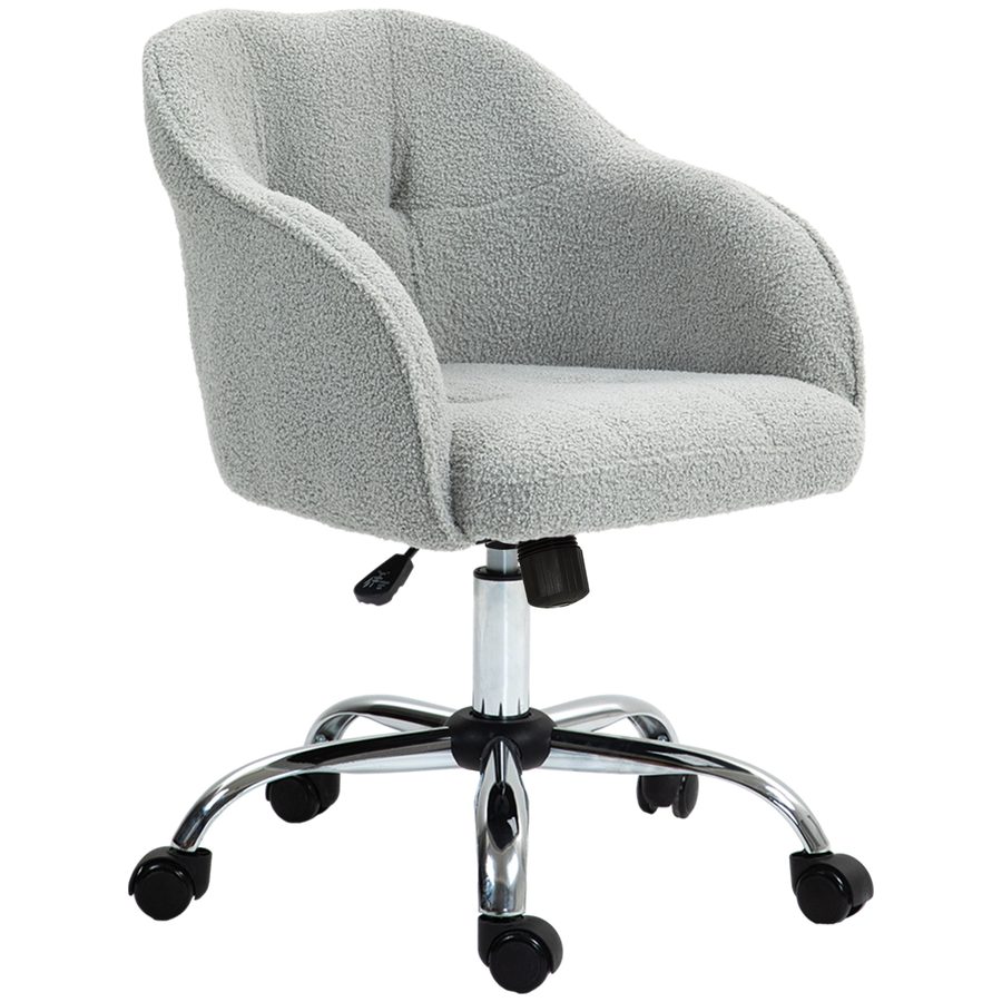 HOMCOM Homeoffice Stuhl, Ergonomisch Schreibtischstuhl Drehstuhl Höhenverstellbarer Bürostuhl mit Wippfunktion, Teddysamtoptik, Schminkstuhl für Schlafzimmer, Arbeitszimmer, Grau   Aosom von HOMCOM