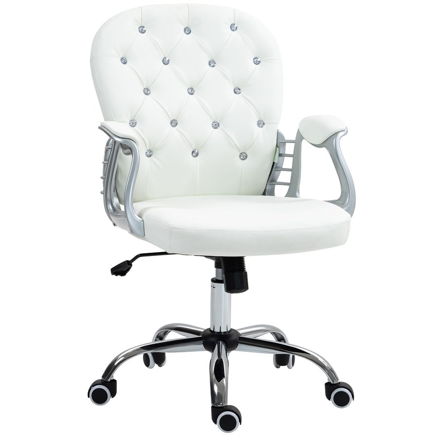 Vinsetto Bürostuhl, Ergonomisch Schreibtischstuhl mit Armlehne, Gepolsterter Rückenlehne, Höhenverstellbar Computerstuhl mit Kunstleder-Optik, Drehstuhl für Home Office, Weiß   Aosom von Vinsetto