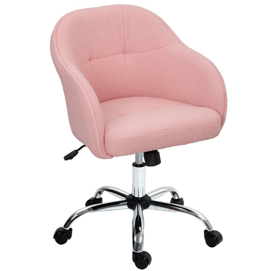 HOMCOM Homeoffice Stuhl, Ergonomisch Schreibtischstuhl Drehstuhl Höhenverstellbarer Bürostuhl mit Wippfunktion, Teddysamtoptik, Schminkstuhl für Schlafzimmer, Arbeitszimmer, Rosa   Aosom von HOMCOM
