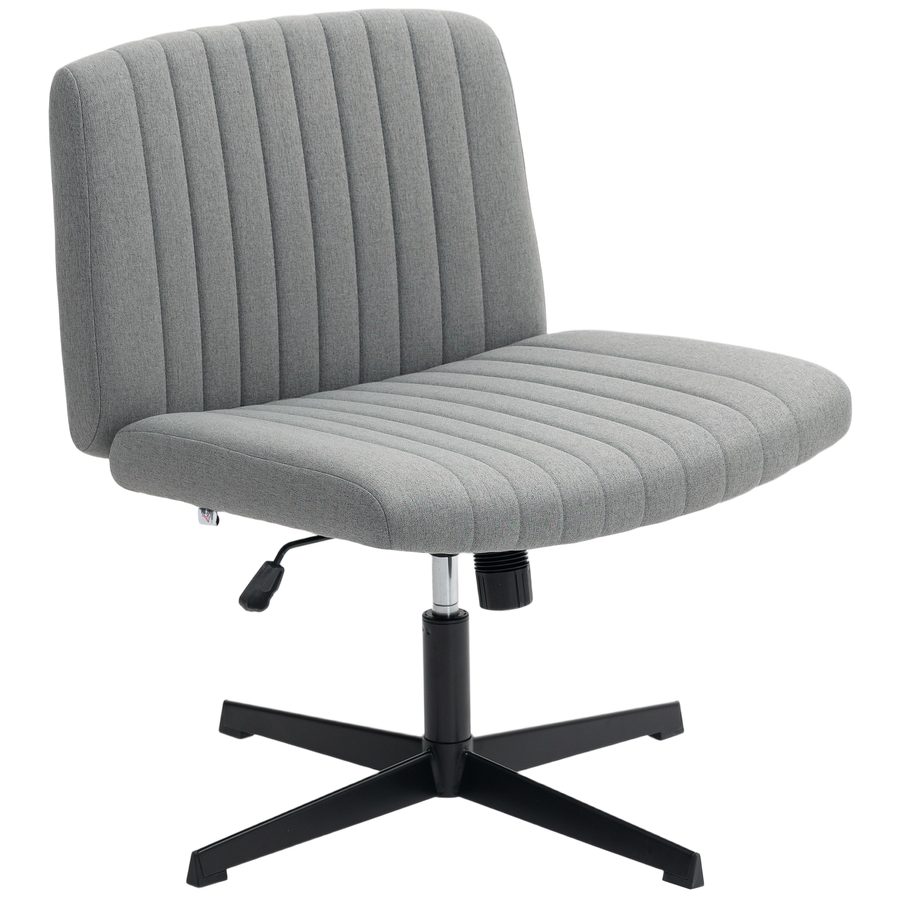 HOMCOM Bürostuhl ohne Armlehnen, Drehbarer Schreibtischstuhl mit Wippfunktion, Übereinander geschlagene Beine, Breiter und Bequemer Sitz, Höhenverstellbar, ohne Räder, für Schlafzimmer Wohnzimmer Grau   Aosom von HOMCOM