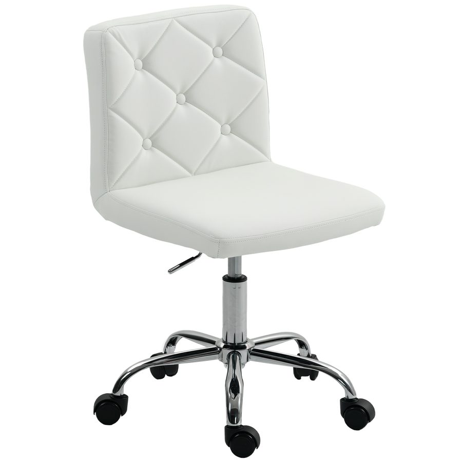 HOMCOM Bürostuhl mit verstellbarer Höhe, gepolstert mit Knöpfen und drehbaren Rollen, Schreibtischstuhl aus PU-Leder, Schaumstoff und Stahl, 44x50x78-88 cm, Weiß   Aosom von HOMCOM