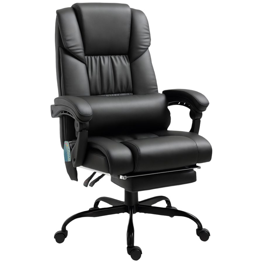 Vinsetto Bürostuhl Ergonomisch mit Massagefunktion Schreibtischstuhl mit Fußstütze, Hoher Rückenlehne, Lendenstütze Höhenverstellbar Drehstuhl mit Seitentasche Chefsessel aus Kunstleder Schwarz   Aosom von Vinsetto