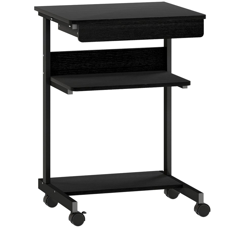 HOMCOM Schreibtisch mit Rollen Computertisch platzsparender Bürotisch mit CPU-Ständer, Schublade, Ablage, PC Tisch für Home Office, Schlafzimmer Schwarz   Aosom von HOMCOM