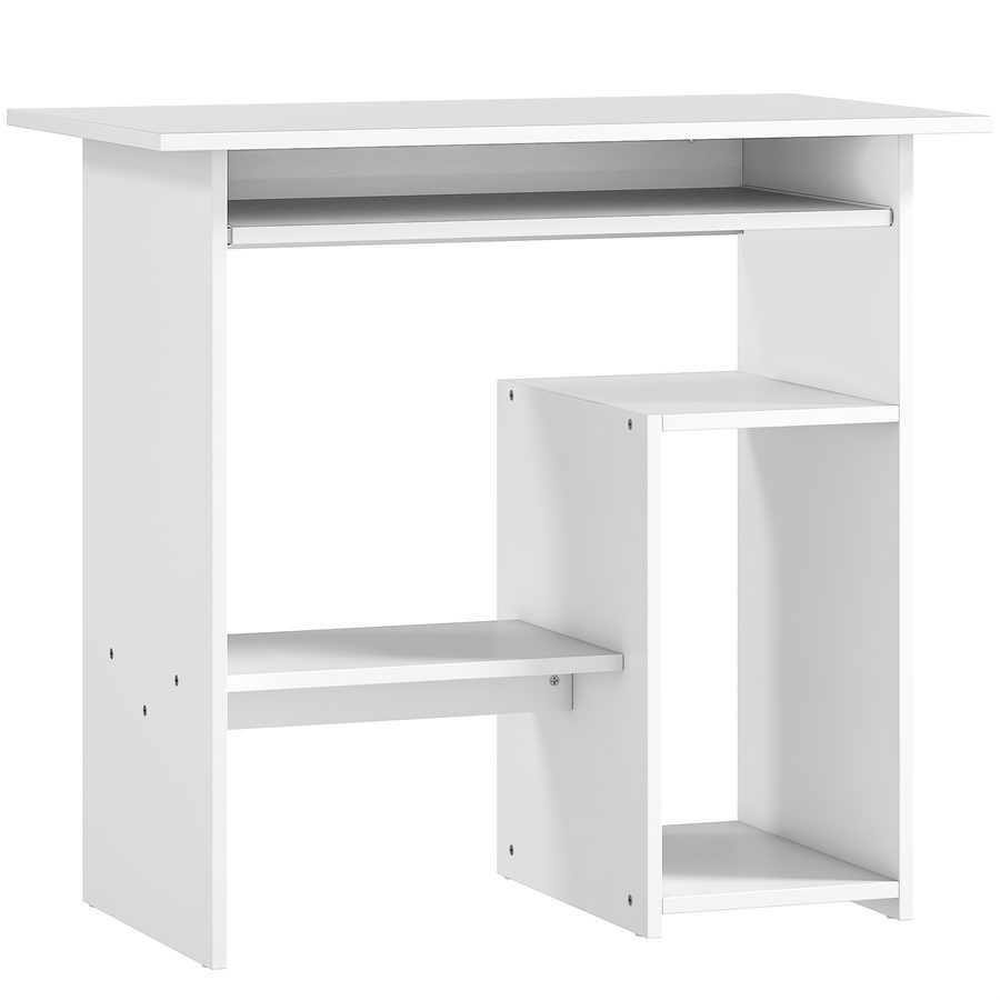 HOMCOM Schreibtisch, 80 x 45 cm, Computertisch, Bürotisch mit Tastaturablage, offenen Fächern und Ablageflächen, Spanplatte, für Home Office, Schlafzimmer, Weiß   Aosom von HOMCOM