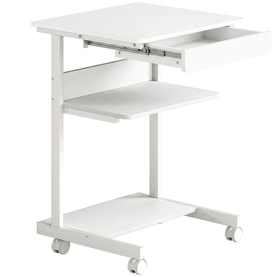 HOMCOM Schreibtisch mit Rollen Computertisch platzsparender Bürotisch mit CPU-Ständer, Schublade, Ablage, PC Tisch für Home Office, Schlafzimmer, Weiß   Aosom von HOMCOM