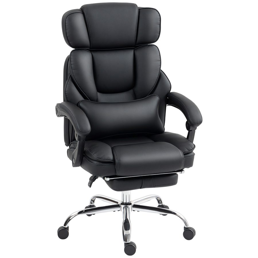 HOMCOM Bürostuhl Ergonomischer Schreibtischstuhl mit Lendenwirbelstütze, Armlehne, Fußstütze, Höhenverstellbarer Drehstuhl aus PU-Leder, Gepolstert Computerstuhl, Schwarz   Aosom von HOMCOM