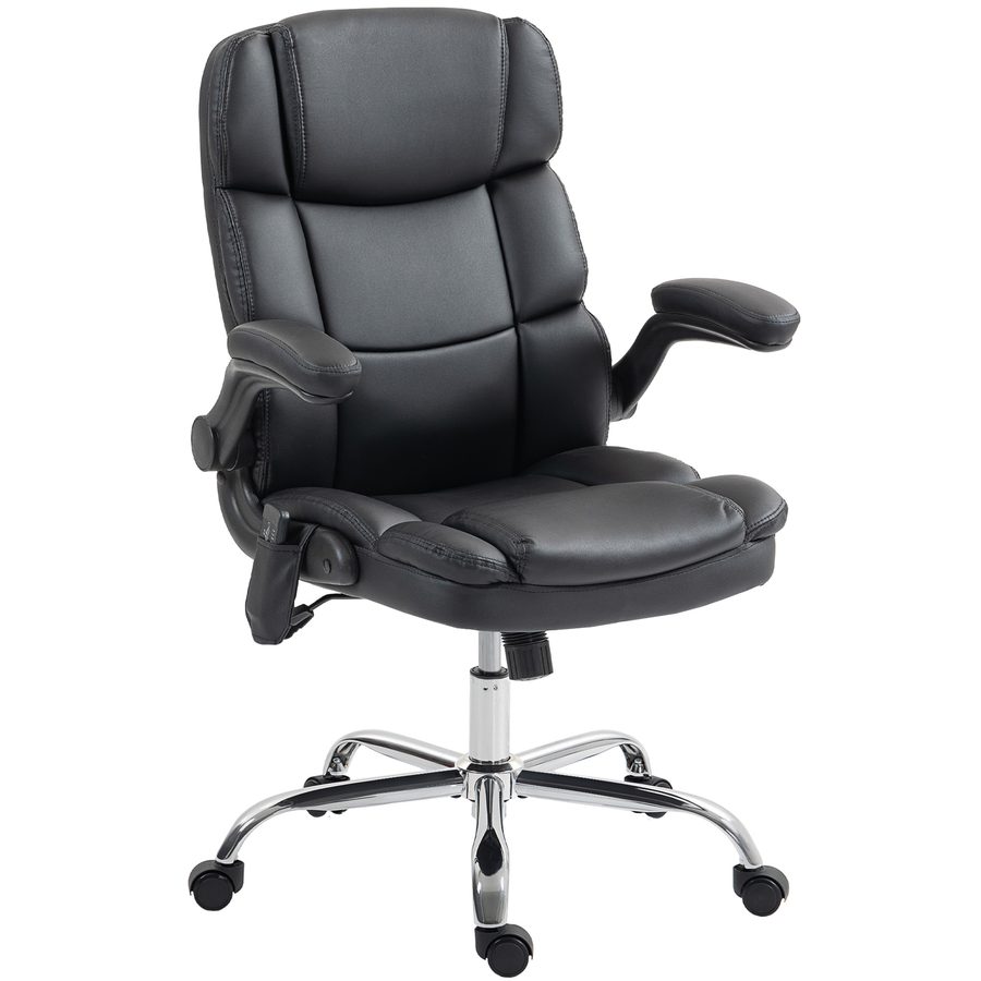 HOMCOM Massagestuhl fürs Büro, 4-Punkt-Vibration mit Schaukel- und Heizfunktion, Bürostuhl aus PU-Leder mit klappbaren Armlehnen, höhenverstellbar, Schwarz   Aosom von HOMCOM