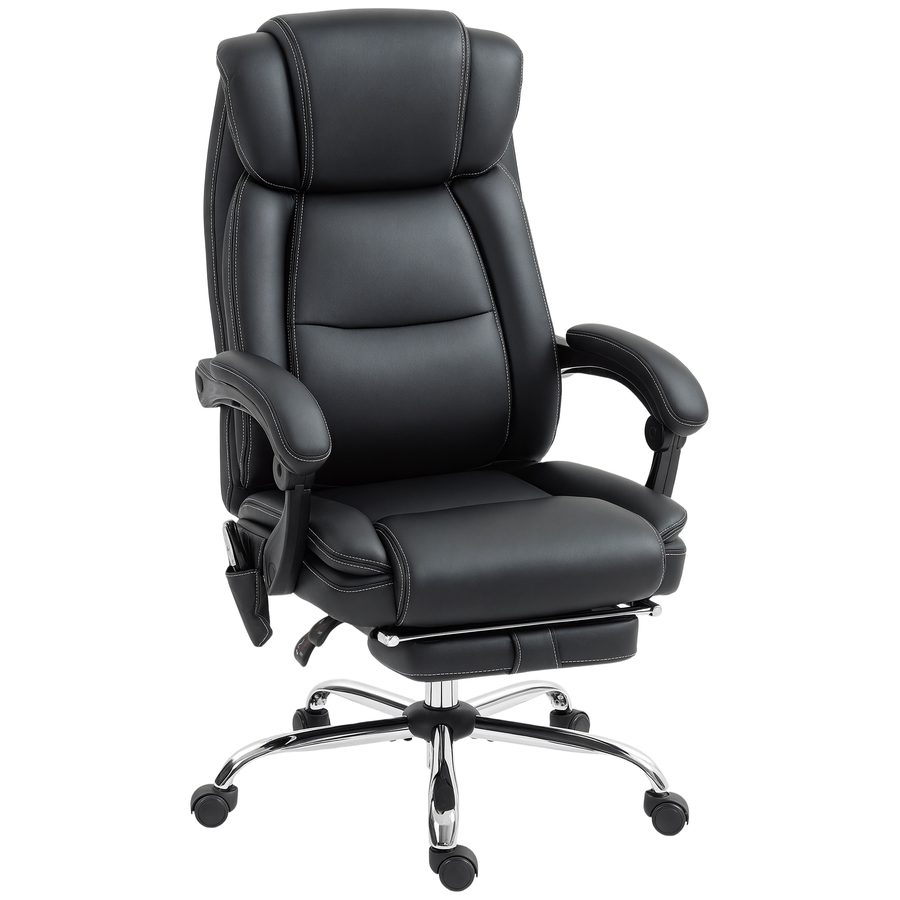 HOMCOM Bürostuhl Ergonomisch mit Massagefunktion Schreibtischstuhl mit  Lendenwärme, Fußstütze, Timer Höhenverstellbar Drehstuhl Chefsessel mit Fernbedienung, Seitentasche, Kunstleder Schwarz   Aosom von HOMCOM