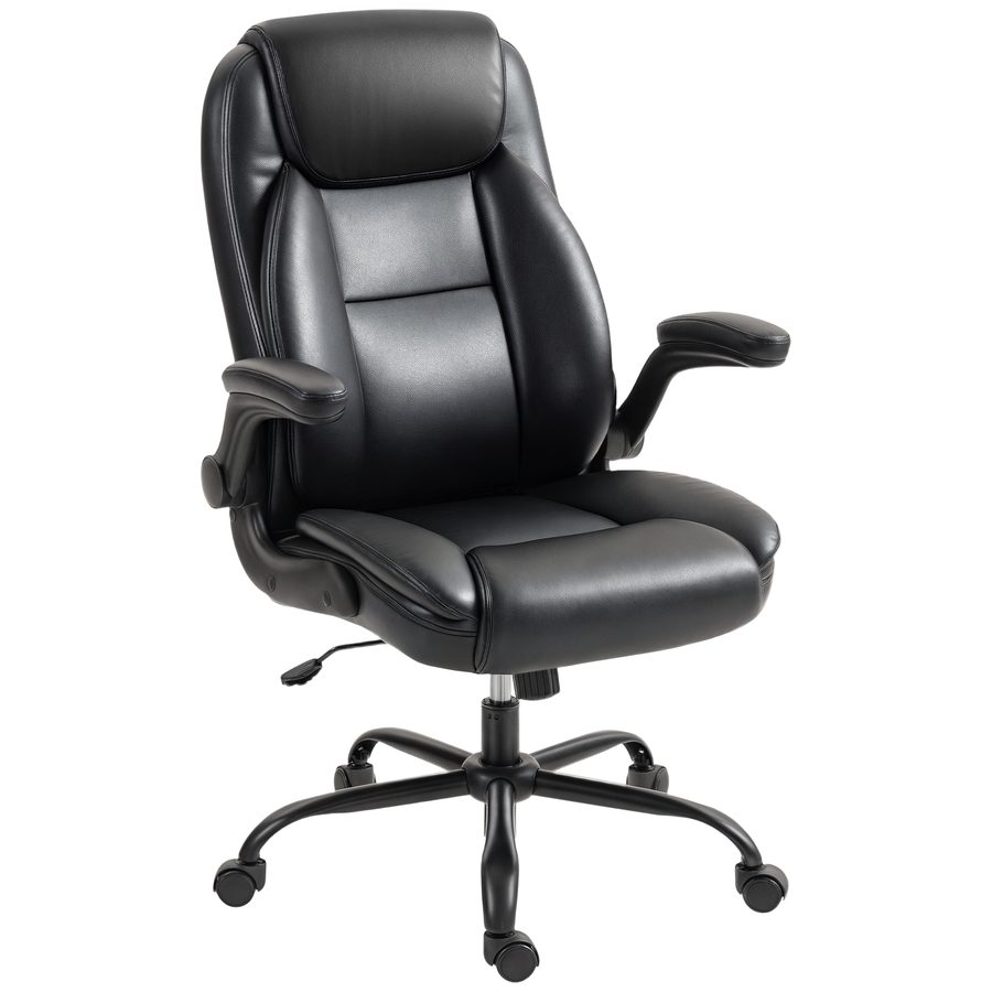 HOMCOM Bürostuhl mit klappbaren Armlehnen, ergonomischer Bürostuhl, höhenverstellbar, Wippfunktion und 360° Drehung, Kunstleder, für das Schlafzimmer, Telearbeit, Schwarz   Aosom von HOMCOM