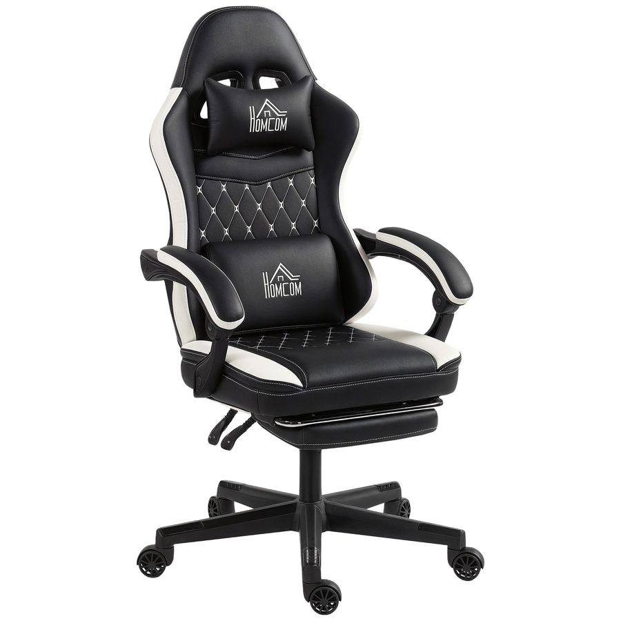 HOMCOM Gaming Stuhl Ergonomischer Gamer Stuhl mit Lendenwirbelstütze, Fußstütze, Höhenverstellbar Gaming Sessel mit Kopfkissen, Liegefunktion Bürostuhl mit Diamantgenähtem Muster Kunstleder Grün   Aosom von HOMCOM