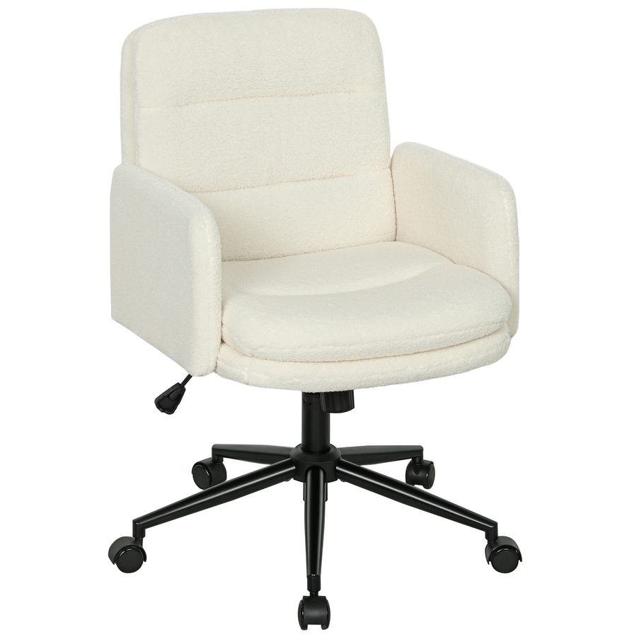 HOMCOM Schreibtischstuhl Homeoffice Stuhl mit Bouclé-Optik höhenverstellbar Bürostuhl mit Wippfunktion Drehstuhl bis 120 kg belastbar für Schlafzimmer, Arbeitszimmer, Cremeweiß   Aosom von HOMCOM
