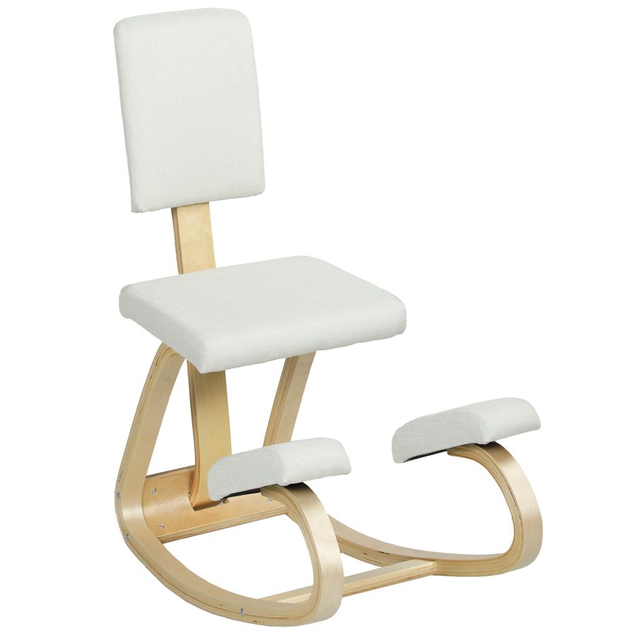 HOMCOM Ergonomischer Kniestuhl, Kniehocker mit Rückenlehne, Basis aus Holz Bürostuhl für Zuhause, Büro, Meditation, zur Verbesserung der Nackenschmerzen Rückenschmerzen Cremeweiß   Aosom von HOMCOM