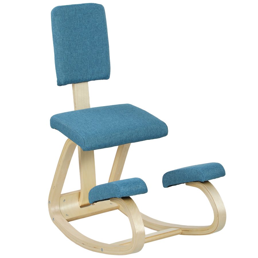 HOMCOM Ergonomischer Kniestuhl, Kniehocker mit Rückenlehne, Basis aus Holz Bürostuhl für Zuhause, Büro, Meditation, zur Verbesserung der Nackenschmerzen Rückenschmerzen Dunkelblau   Aosom von HOMCOM