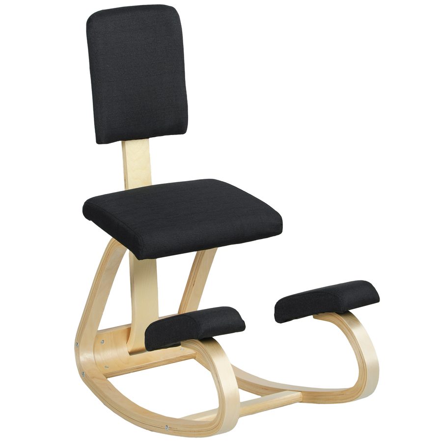 HOMCOM Ergonomischer Kniestuhl, Kniehocker mit Rückenlehne, Basis aus Holz Bürostuhl für Zuhause, Büro, Meditation, zur Verbesserung der Nackenschmerzen Rückenschmerzen Schwarz   Aosom von HOMCOM