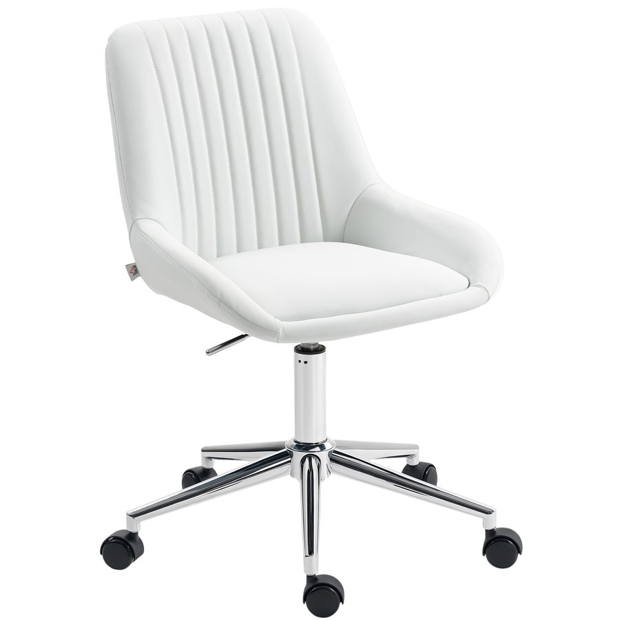 HOMCOM Bürostuhl ohne Armlehnen, ergonomischer Bürostuhl mit Höhenverstellung und 360° Drehung, Kunstleder und Silikon, für Schlafzimmer, Homeoffice, Weiß   Aosom von HOMCOM