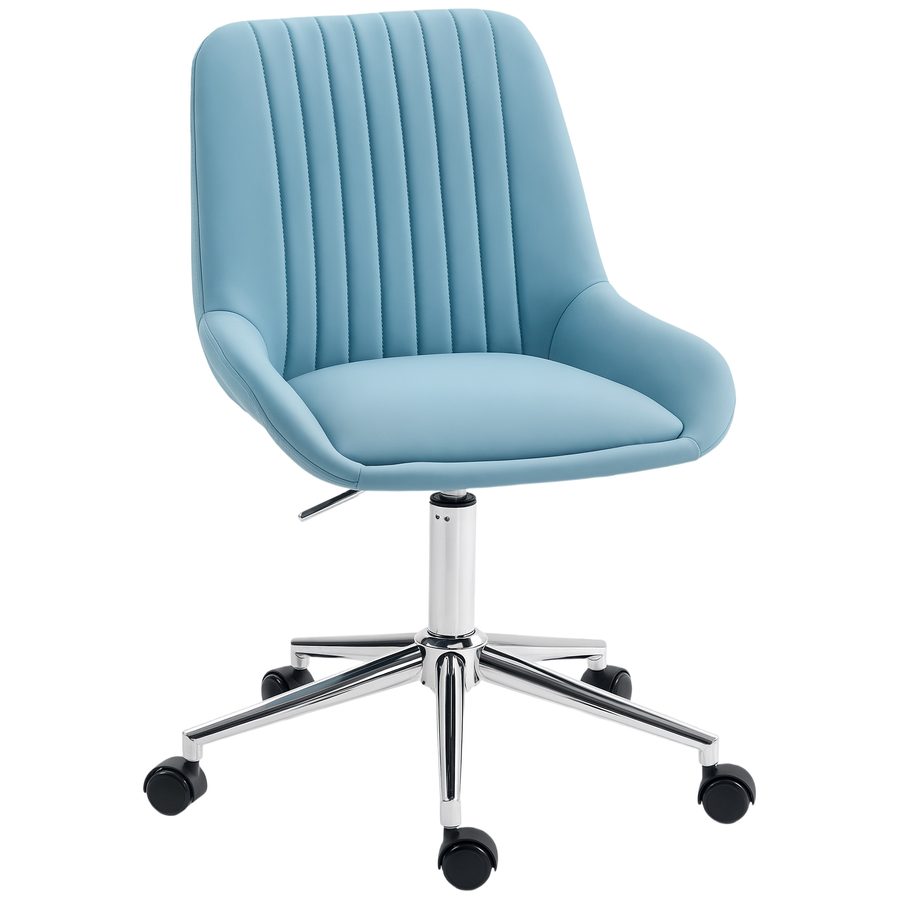 HOMCOM Büro Schreibtischstuhl Ohne Armlehnen mit gerilltem PU-Leder, Ergonomischer Gepolsterter Drehstuhl mit Wippfunktion und Höhenverstellung für Studium und Schlafzimmer, Blau   Aosom von HOMCOM