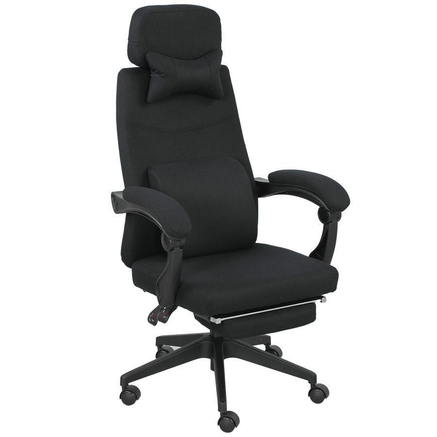 Vinsetto Bürostuhl Bürokomfortstuhl verstellbare Rückenlehne klappbarer Fußteil Rollen 360° Leinen 62 x 68 x 127 cm schwarz   Aosom von Vinsetto