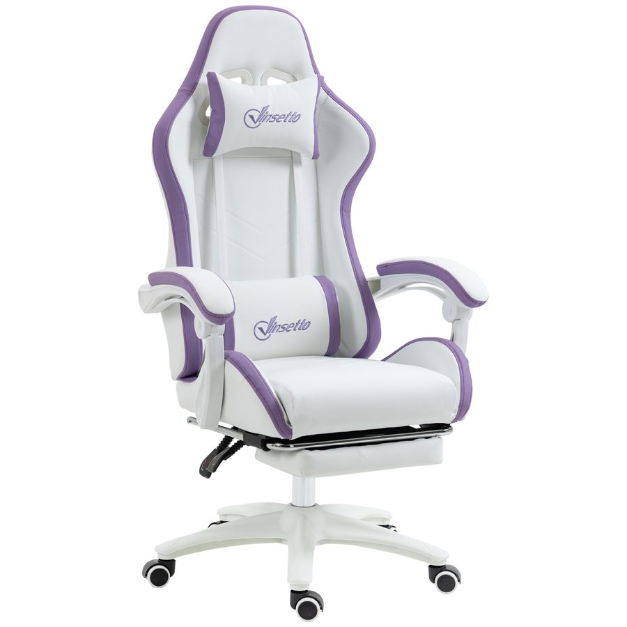 Vinsetto Gaming-Stuhl ergonomischer Gaming-Sessel mit teleskopischem Fußstützen, bis zu 135° neigbare Rückenlehne, verstellbare Kopfstütze und Lendenwirbelstütze, 360° drehbarer Bürostuhl aus Polyurethan, weiß   Aosom von Vinsetto