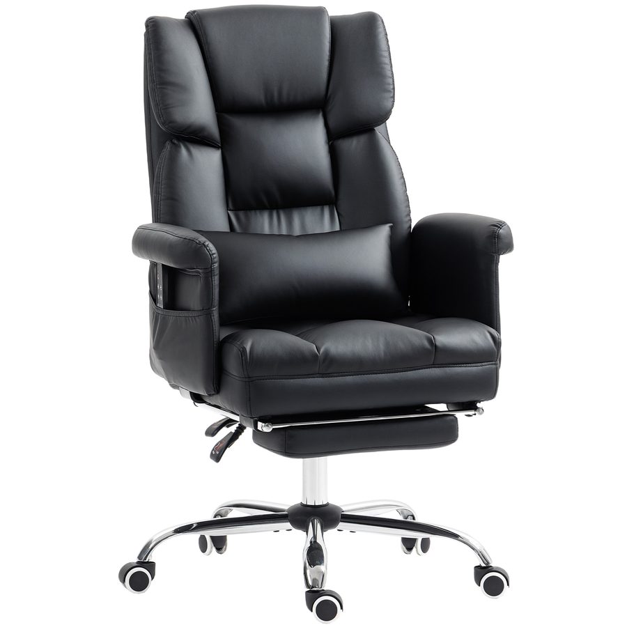 HOMCOM Bürostuhl mit 6 Vibrations-Massagepunkten Drehbarer ergonomischer Schreibtischstuhl mit einziehbarer Fußstütze Höhenverstellbar Fernbedienung und Lendenstütze Schwarzes PU-Leder   Aosom von HOMCOM