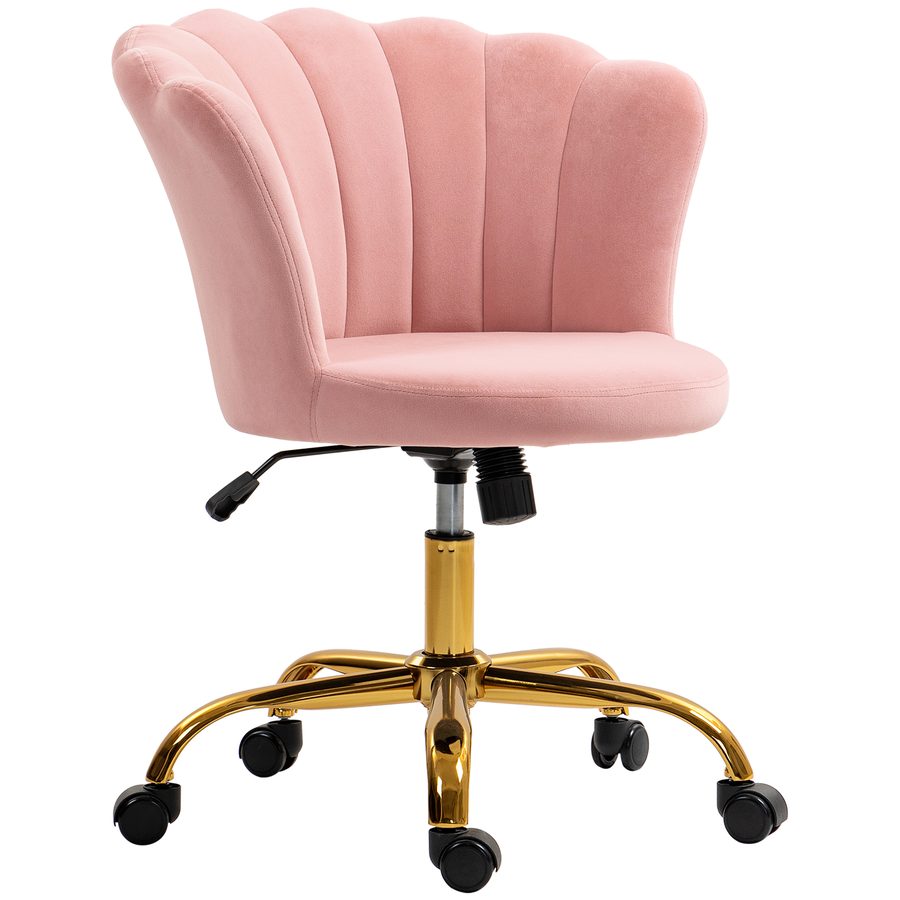 HOMCOM Bürostuhl aus Samt, Friseurstuhl mit Petal-Dossier, höhenverstellbar, Wippfunktion, gepolsterter und drehbarer Sitz, Muschelstuhl für Büro, Wohnzimmer, Schlafzimmer, rosa   Aosom von HOMCOM