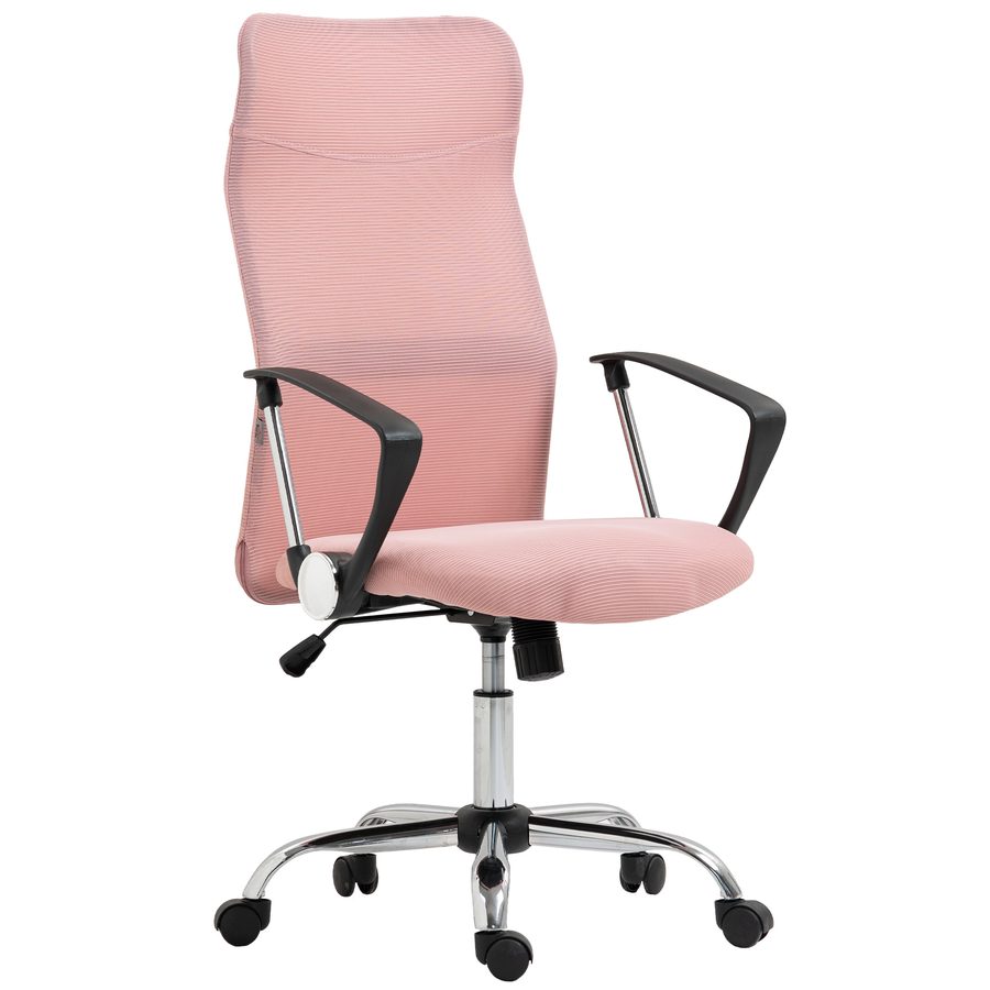 HOMCOM Bürostuhl Ergonomischer Schreibtischstuhl mit Armlehne, hoher Rückenlehne Höhenverstellbarer Drehstuhl mit Wippfunktion, Netzbespannung, Computerstuhl, Rosa   Aosom von HOMCOM