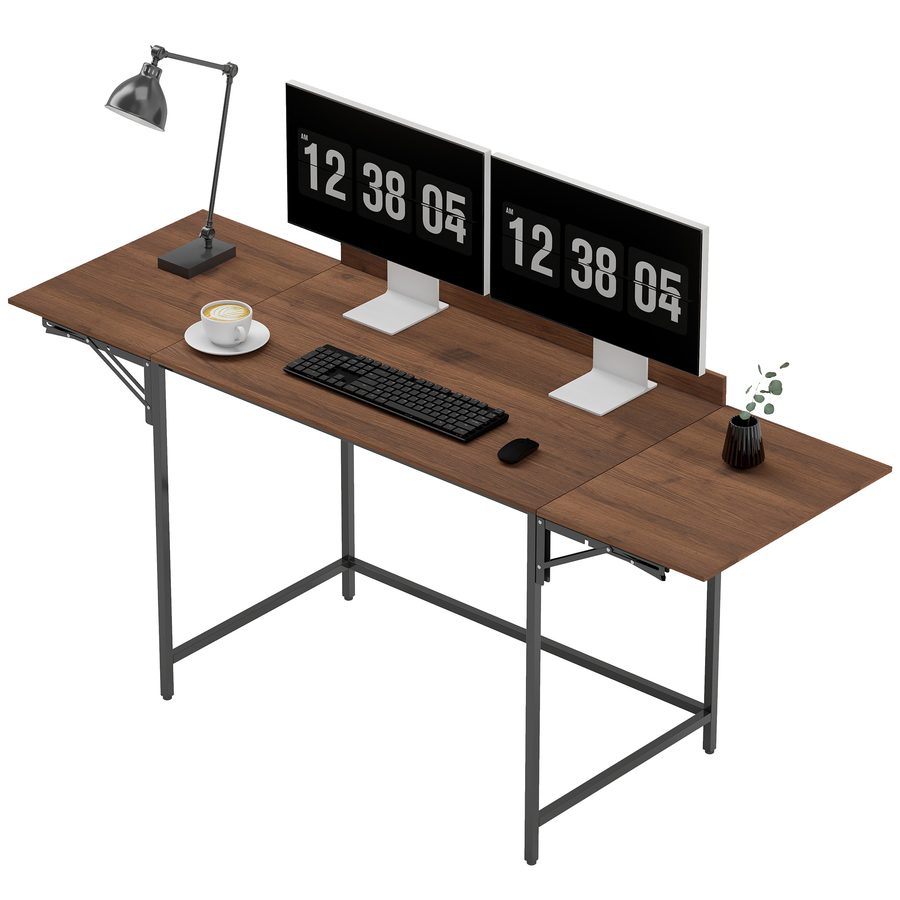 HOMCOM Klappbarer Schreibtisch Computer Tisch 170 x 58 cm Moderner Holz Schreibtisch mit 2 klappbaren Klappen für 2 Bildschirme, Arbeitsplatz für Schlafzimmer, kleine Räume, Nussbaum   Aosom von HOMCOM