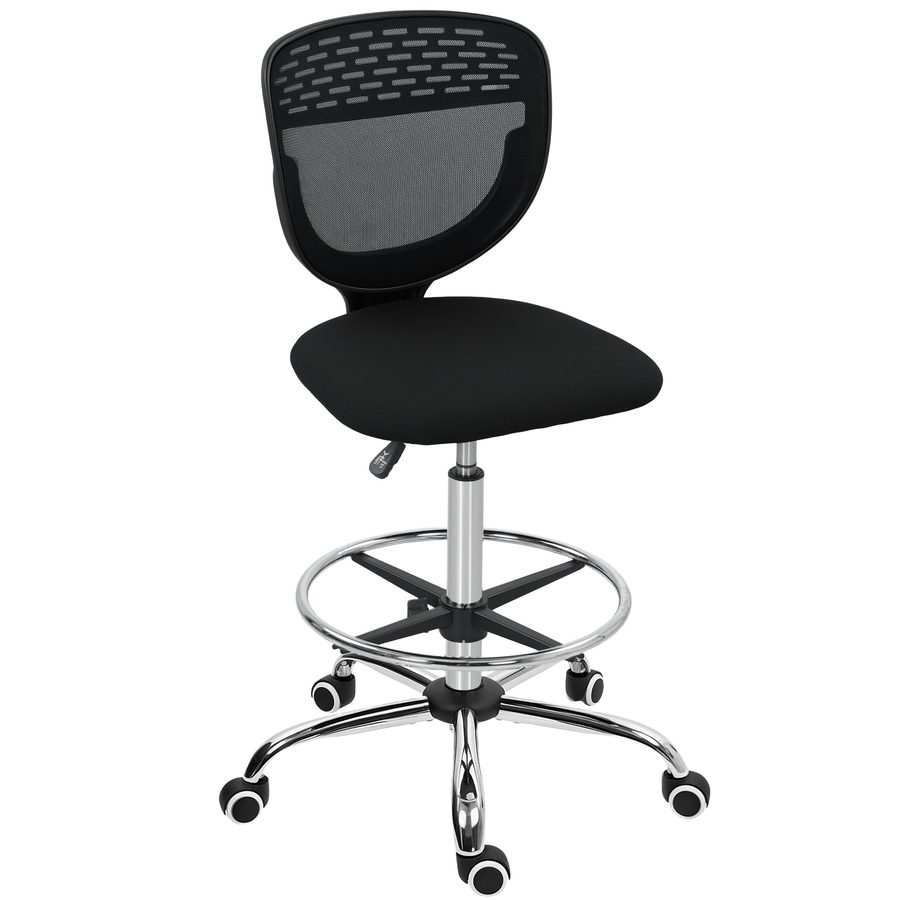 Vinsetto Bürostuhl Ergonomischer Schreibtischstuhl mit verstellbarer Fußring, Höhenverstellbarer Computerstuhl mit Netzbespannung, Office Chair, Drehstuhl Schwarz   Aosom von Vinsetto