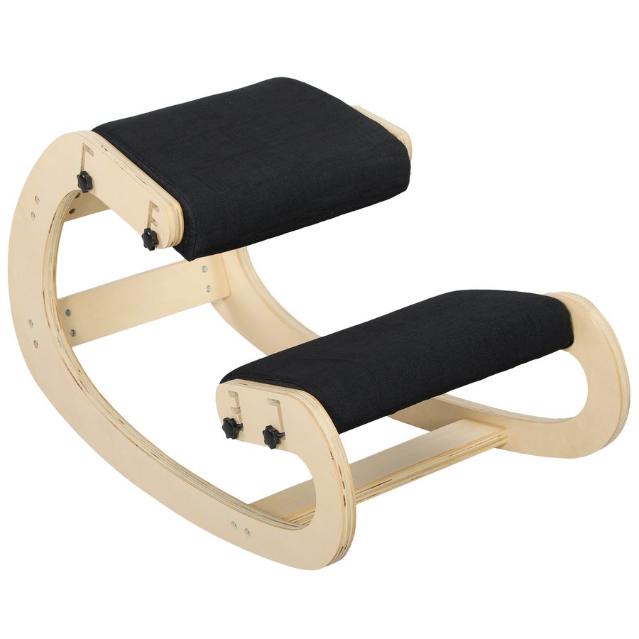 HOMCOM Kniesitzstuhl, ergonomischer Holz Wippstuhl, verstellbarer Kniesitzstuhl für Home Office, verbessert die Haltung, Rückenschmerzen, Schwarz   Aosom von HOMCOM