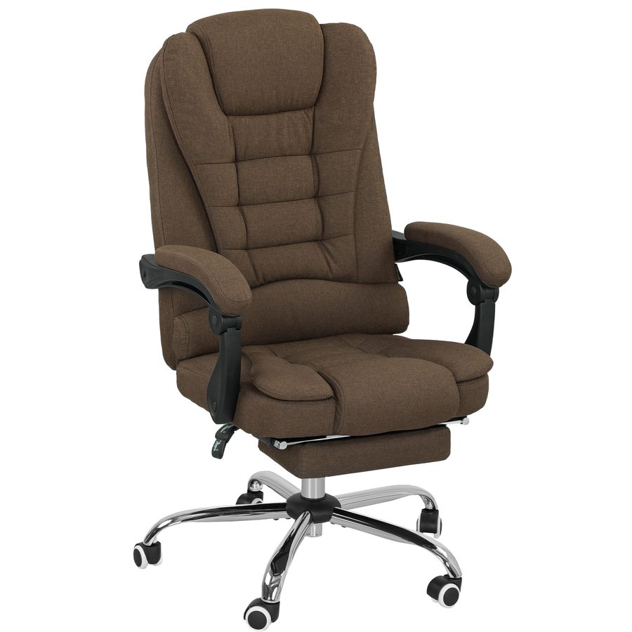 Vinsetto Bürostuhl, ergonomischer Bürostuhl mit höhenverstellbarer Rückenlehne, neigbarem Dossier und Fußstütze, Stoff in Leinenoptik, für Schlafzimmer, Homeoffice, bis 120 kg belastbar, braun   Aosom von Vinsetto