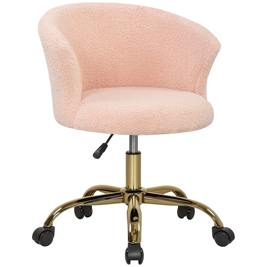 Vinsetto Bürostuhl aus Teddyfleece, Friseurstuhl, Höhenverstellbarer Drehstuhl mit gepolsterter Sitzfläche und goldenem Stahlgestell, für Büro, Wohnzimmer, Schlafzimmer, Rosa   Aosom von Vinsetto