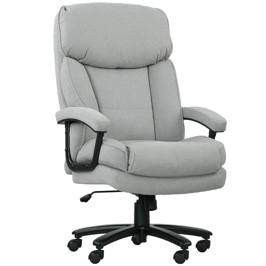 HOMCOM Bürostuhl, Ergonomisch Schreibtischstuhl mit Wippfunktion, Leinenoptik, Höhenverstellbar PC Stuhl mit Drehfunktion, Dicke Kissen, bis 200 kg belastbar, für Home-Office, Hellgrau   Aosom von HOMCOM