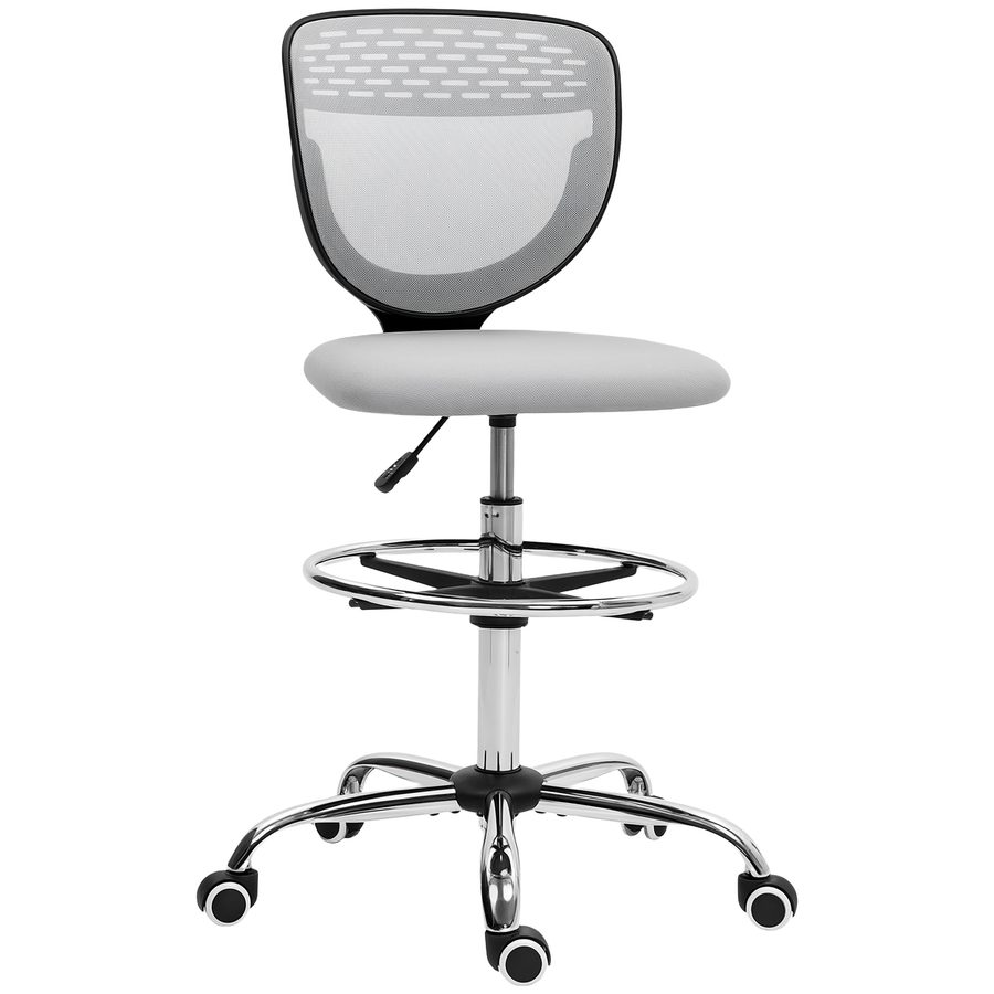 Vinsetto Bürostuhl Ergonomischer Schreibtischstuhl mit verstellbarer Fußring, Höhenverstellbarer Computerstuhl mit Netzbespannung, Office Chair, Drehstuhl Hellgrau   Aosom von Vinsetto
