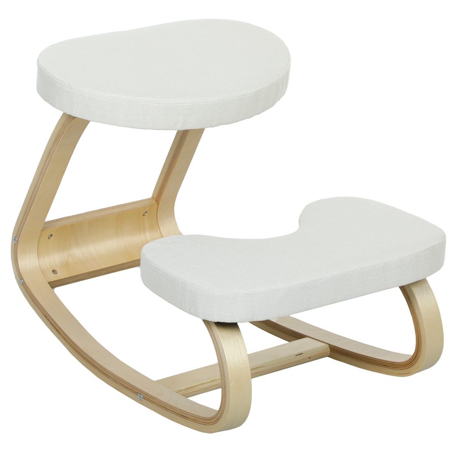 HOMCOM Kniesitz, ergonomischer Schaukelholzstuhl, Kniesitz für Homeoffice, verbessert die Körperhaltung, Rückenschmerzen, Creme   Aosom von HOMCOM