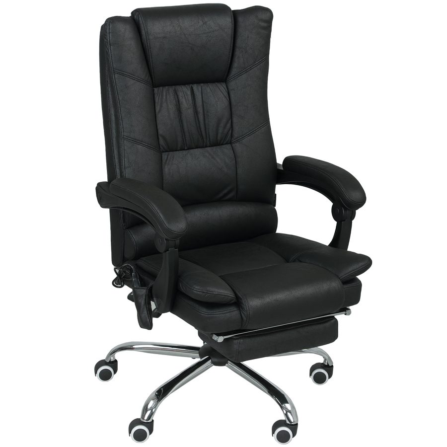 Vinsetto Bürostuhl mit Vibrationsmassage Ergonomischer Chefsessel mit Lendenwärmer, Liegefunktion, Fußstütze, Höhenverstellbar Schreibtischstuhl, Drehstuhl mit Seitentasche, Schwarz   Aosom von Vinsetto