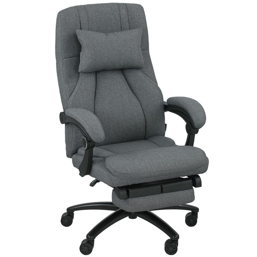 Vinsetto Bürostuhl mit Massagefunktion, Ergonomisch Schreibtischstuhl mit Liegefunktion, Kopfstütze mit USB-Schnittstelle Höhenverstellbar Drehbar Chefsessel mit Leinenoptik, Dunkelgrau   Aosom von Vinsetto