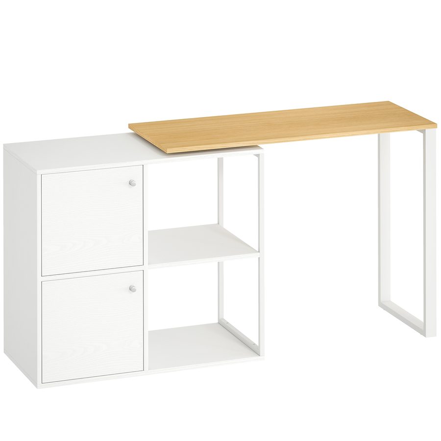 HOMCOM Schreibtisch L-förmig, 360° drehbarer Eckschreibtisch mit 2 Lagerschränken, 2 offenen Regalen, Computertisch für kleine Räume, Arbeitszimmer, Wohnzimmer, 150x40x75 cm, Weiß   Aosom von HOMCOM