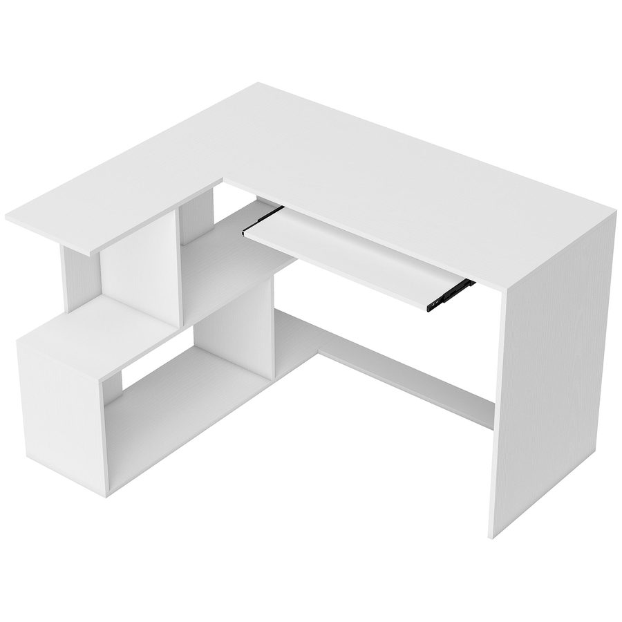HOMCOM Eckschreibtisch mit Tastaturablage, 120 x 100 cm, L-Schreibtisch mit 4 offenen Fächern, Computertisch zum Lernen, Arbeiten, Schlafzimmer, Zuhause, weiß   Aosom von HOMCOM
