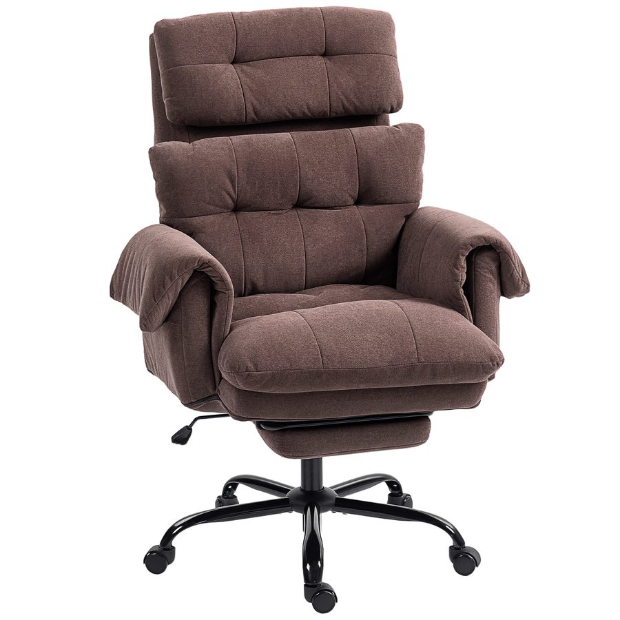 HOMCOM Bürostuhl, Ergonomischer Schreibtischstuhl mit Armlehne, Fußstütze, Höhenverstellbarer Drehstuhl mit hoher Rückenlehne Dicke Gepolstert Computerstuhl mit Samt-Optik, Kaffee   Aosom von HOMCOM