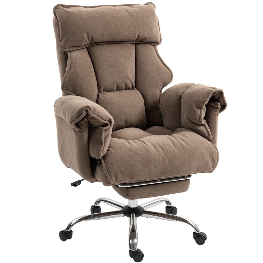 HOMCOM Bürostuhl Ergonomischer Schreibtischstuhl mit doppellagiger Polsterung, Fußstütze, Höhenverstellbarer Drehstuhl mit Samtoptik, Gepolstert Computerstuhl, Hellbraun   Aosom von HOMCOM