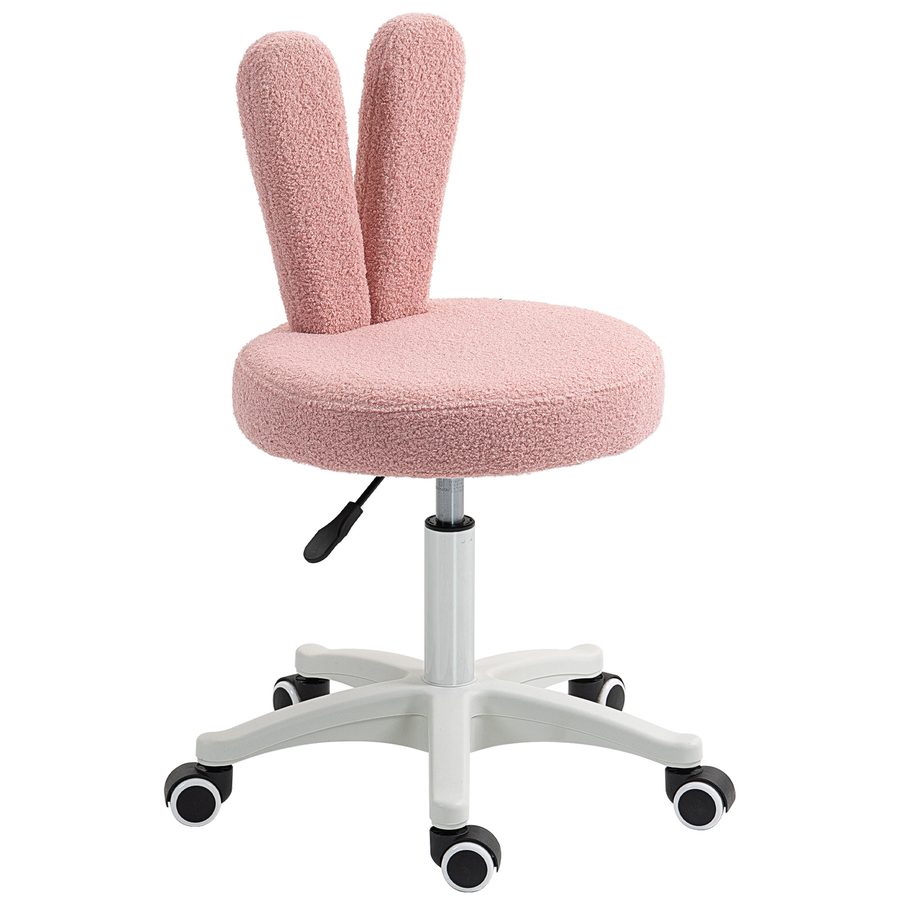 HOMCOM Schreibtischstuhl mit Hasenohren, 5 Rollen und Höhenverstellung, Moderner Stuhl aus Teddyplüsch, Schaumstoff, Kunststoff und Holz, 53x53x70-84 cm, Rosa   Aosom von HOMCOM