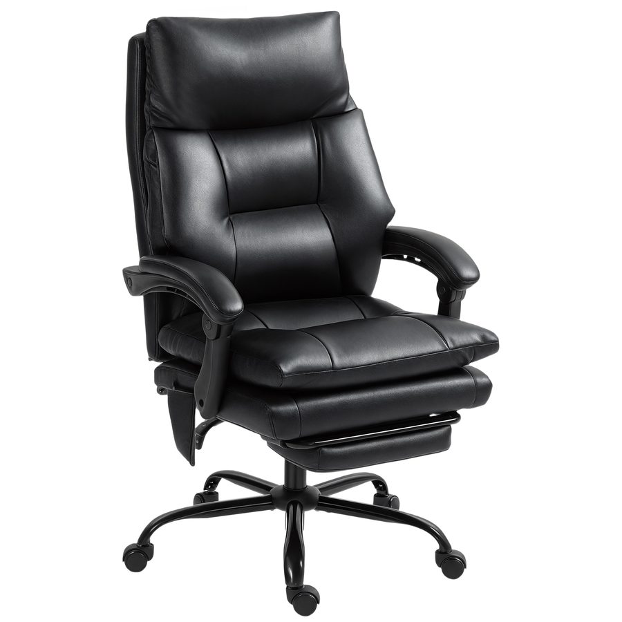 HOMCOM Ergonomischer Bürostuhl mit PU-Bezug, aufblasbarer Lendenstütze, neigbare Rückenlehne, höhenverstellbar, Fußstütze, dicke Polsterung, 360° drehbar, Schwarz   Aosom von HOMCOM