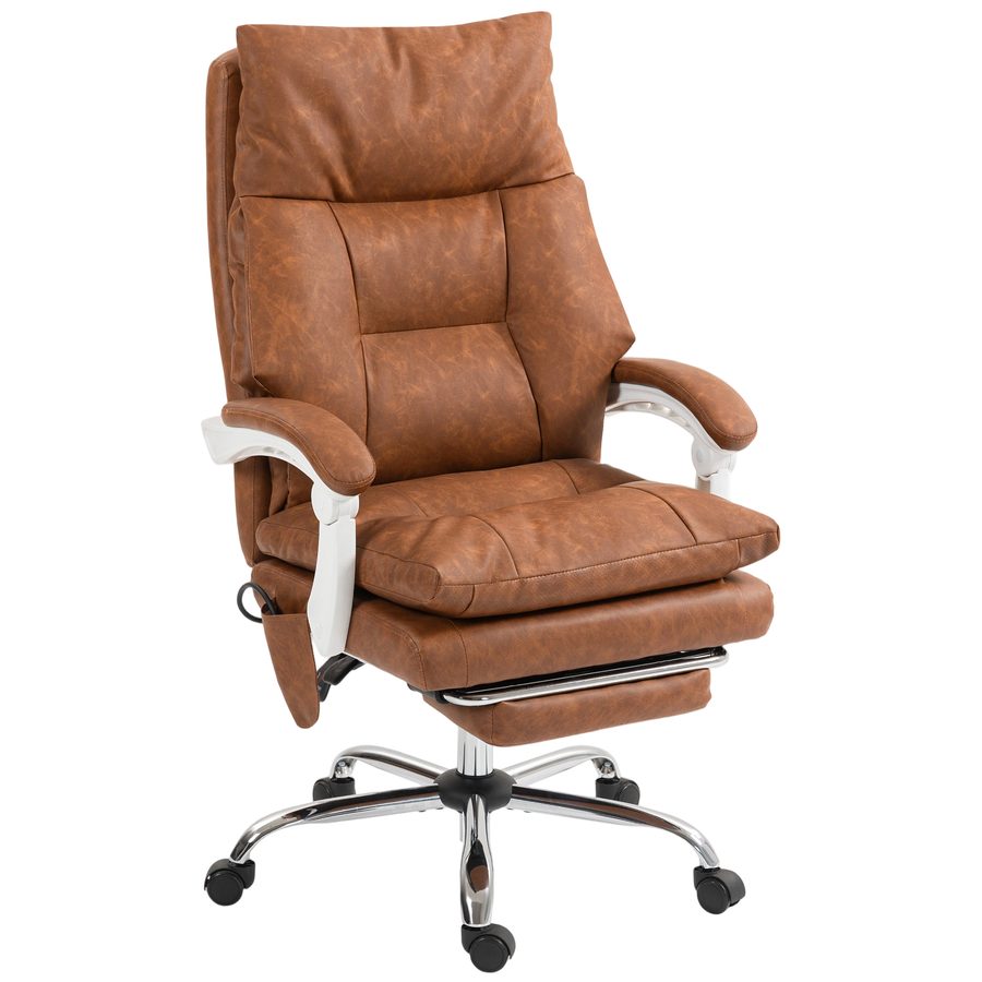 HOMCOM Ergonomischer Bürostuhl Bürosessel aus PU Aufblasbare Lendenstütze Neigbarer Rücken Höhenverstellbar Fußstütze Dicke Polsterung 360° drehbar für Computer Braun   Aosom von HOMCOM