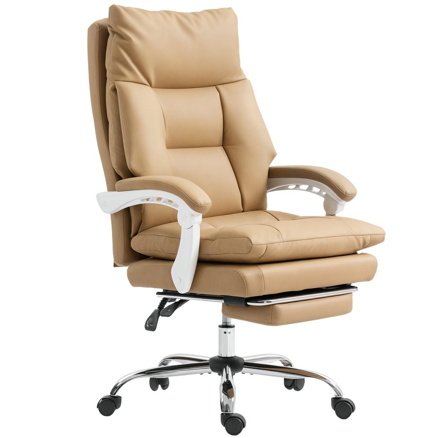 HOMCOM Bürostuhl Ergonomischer Schreibtischstuhl mit Lendenwirbelstütze, Klappbar Armlehne, Fußstütze, Höhenverstellbarer Drehstuhl mit Liegefunktion, Kunstleder, Gepolstert Computerstuhl, Hellbraun   Aosom von HOMCOM
