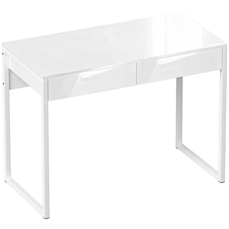 HOMCOM Schreibtisch 100 x 50 cm Computertisch Bürotisch mit 2 Schubladen, Stahlrahmen, für kleine Räume, Home Office, Weiß   Aosom von HOMCOM
