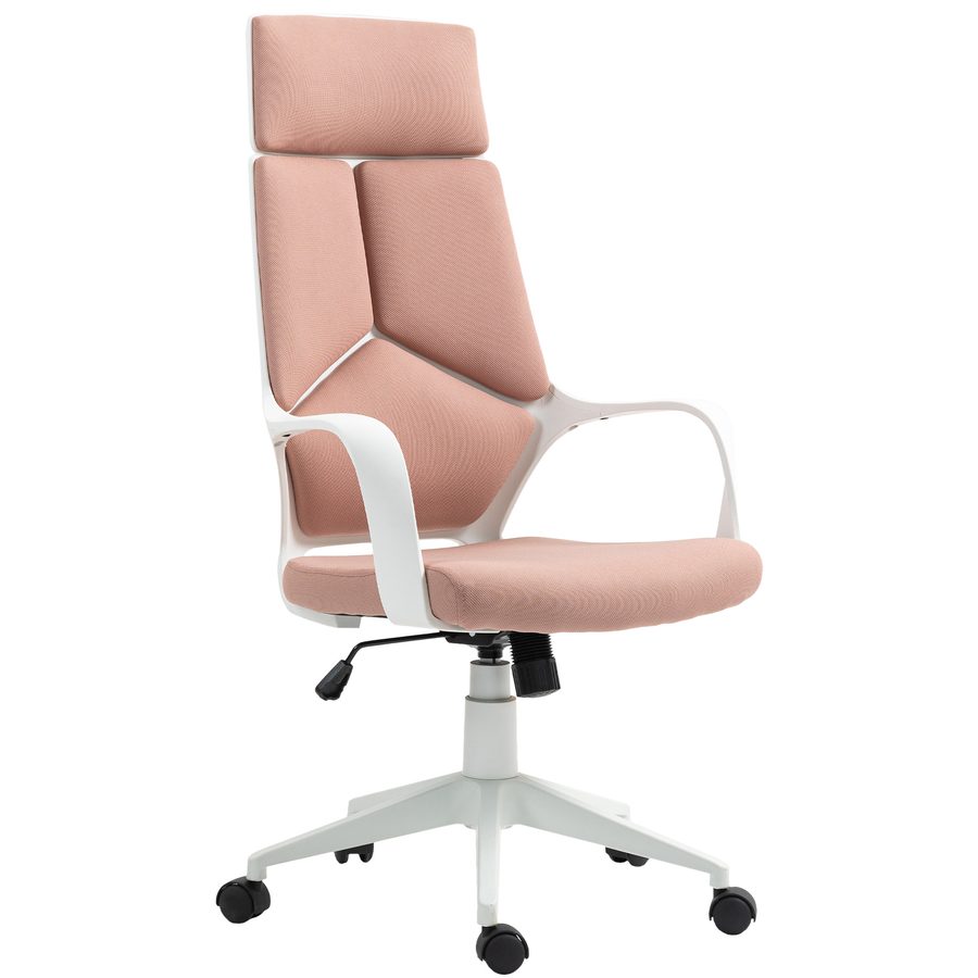 HOMCOM Schaukelstuhl Bürostuhl, Chefsessel aus Stoff Höhenverstellbar und Drehbarer Sitz, 63x63x117-127 cm, Rosa   Aosom von HOMCOM